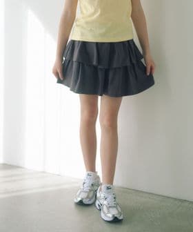 green label relaxing/ミニ裏毛 フリル キュロット（ダークグレー）140cm―160cm/ショート / ハーフパンツ