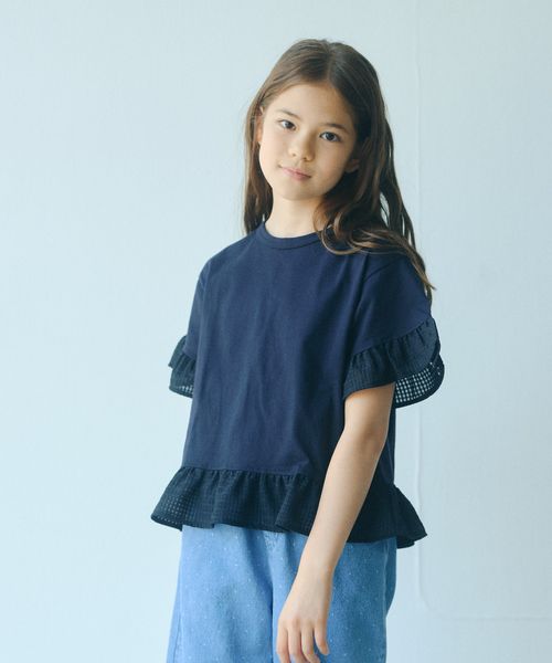 green label relaxing/チェック フリル Tシャツ / キッズ 140cm―160cm/Tシャツ / カットソー