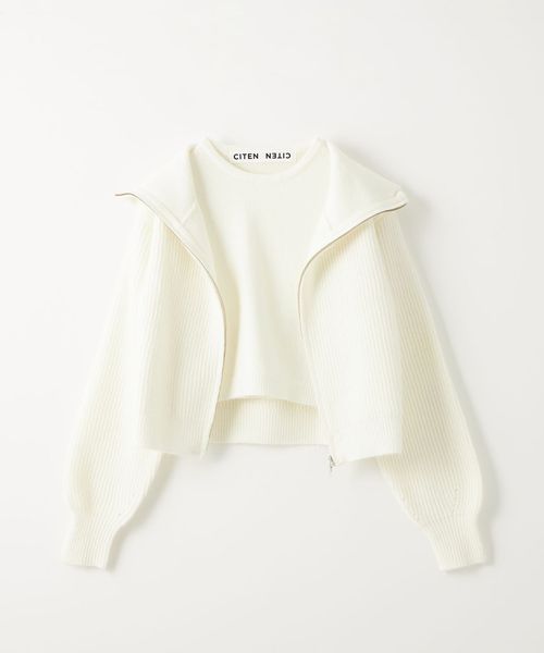 051142 Y's 袖ニット レイヤード ウール ジップ ジャケット 4 楽天市場】【スーパーSALE 10%OFF】[ ベスト レディース 袖付き