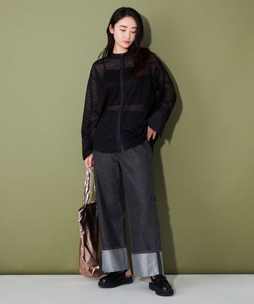 mici ラメデニムペプラムジャケット　ロールアップラメデニムパンツ CITEN＞ラメロールアップワイドデニムNV
