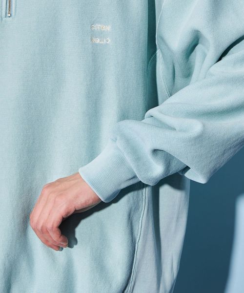 良品 ガーメントダイド M】ステューシー 刺繍ロゴ ハーフジップ - トップス 