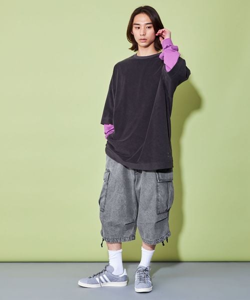 CITEN＞デニム クロップド カーゴ ショートパンツ ブラック