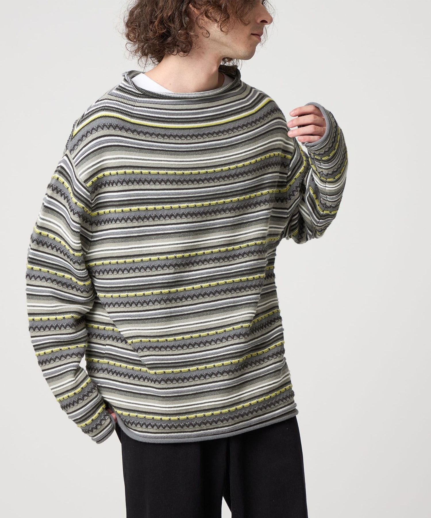 CITEN＞ジャカードボーダーロールネックニット