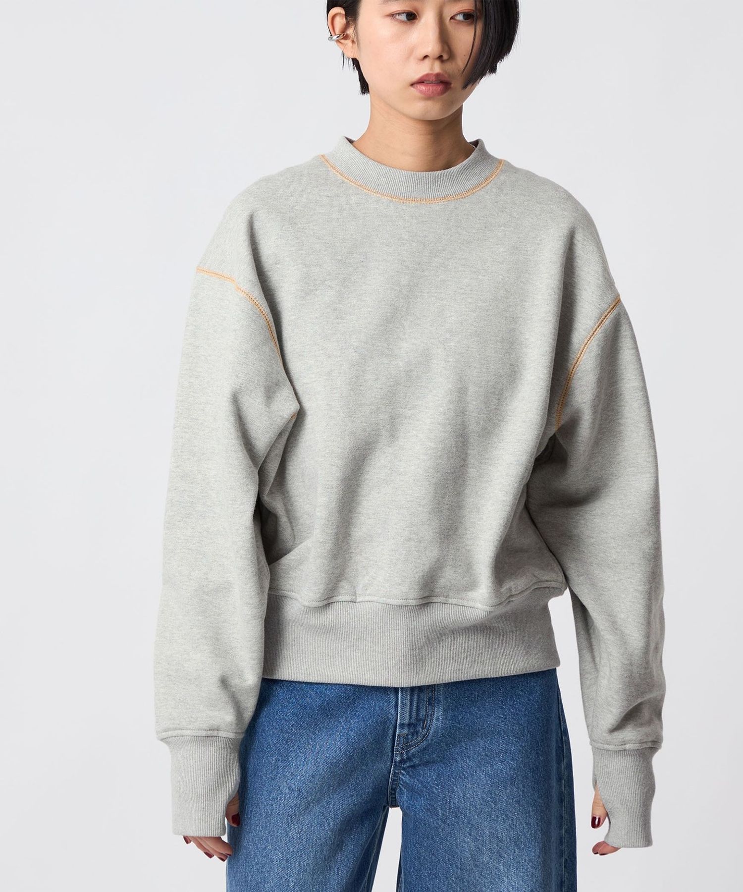 CITEN＞カラーステッチボリュームスリーブスウェット ライトグレー