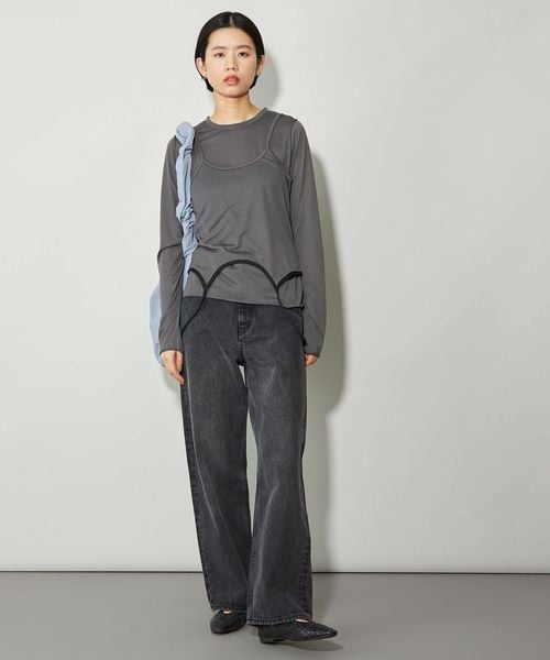UNITED ARROWS グレー レイヤードトップス　ラメ　ミックスキャミ CITEN＞キャミレイヤードトップ