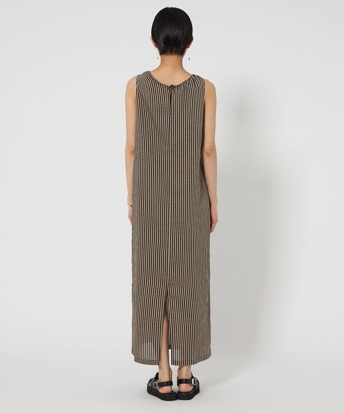 CITEN＞バックギャザーノースリーブワンピースチェック