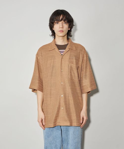 韓国 オープンカラー シャツ スクラッチボーダー 夏 2色 hr9895 HEATH】OPEN COLLAR SHIRT刺繍オープンカラーシャツ”Tibetan