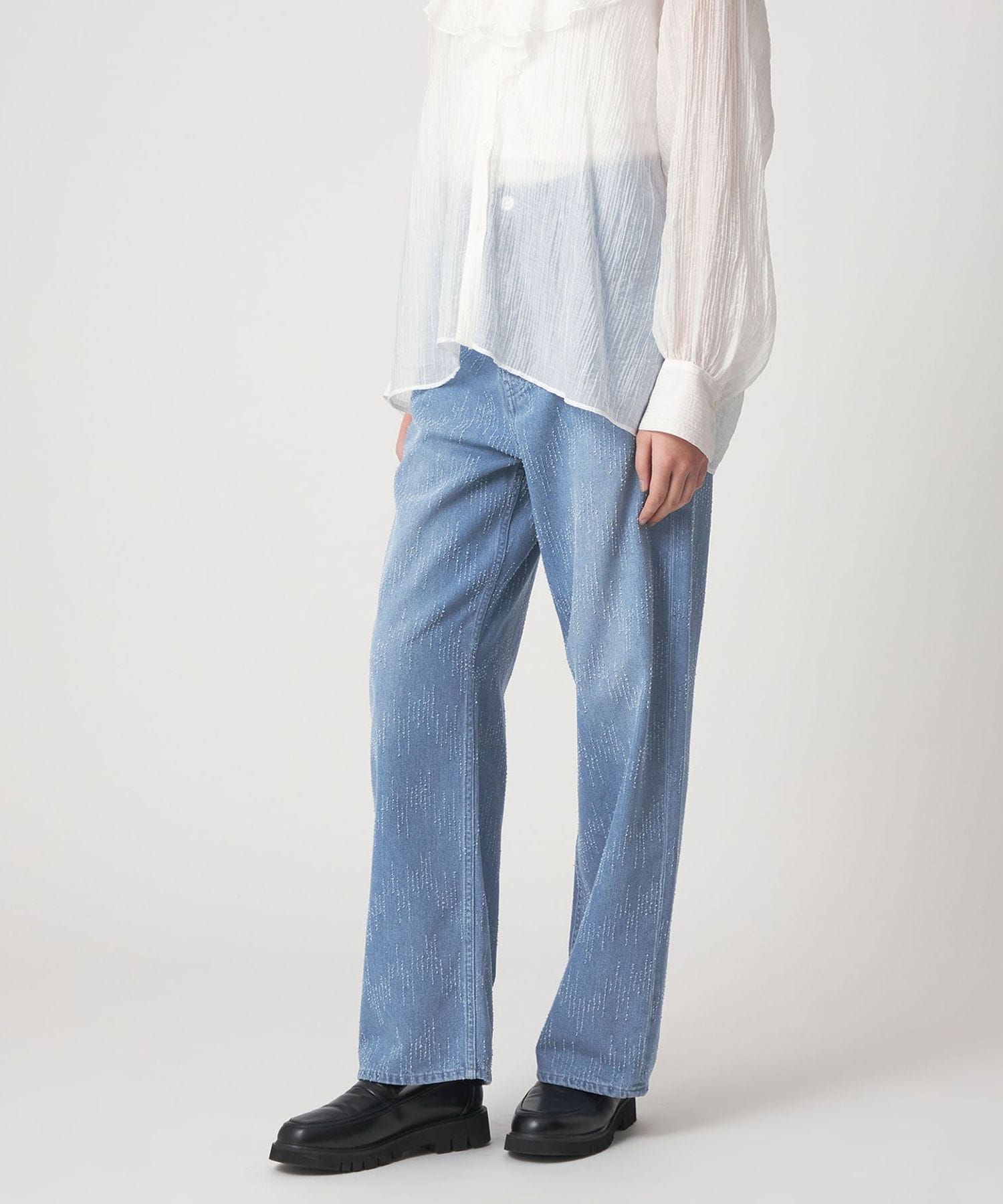 CITEN＞ダメージデニムストレートパンツ ブルー