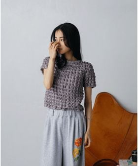 CITEN/＜CITEN＞シャーリングチェックハーフトップ/Tシャツ / カットソー