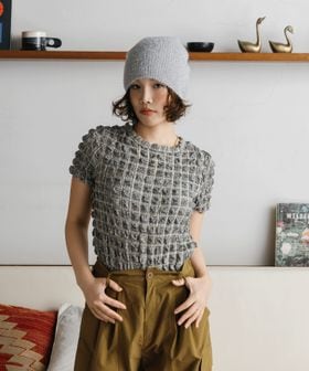 CITEN/＜CITEN＞シャーリングチェックハーフトップ/Tシャツ / カットソー