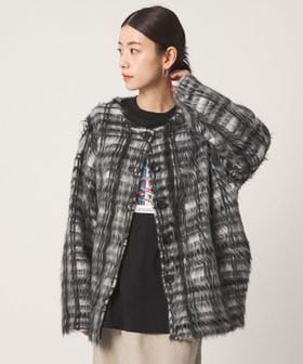 CITEN/＜CITEN＞チェックニットコート/ノーカラーコート