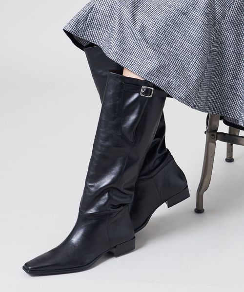 ◎美品 ユナイテッドアローズ ロングブーツ 黒 36 シボ革 3296 本革 1 VAGABOND＞NELLA LONGBOOTS