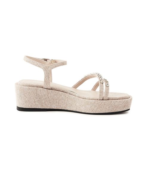 SY シルバー ビジュー付きサンダル SY＞ビジューラインウェッジ サンダル55○