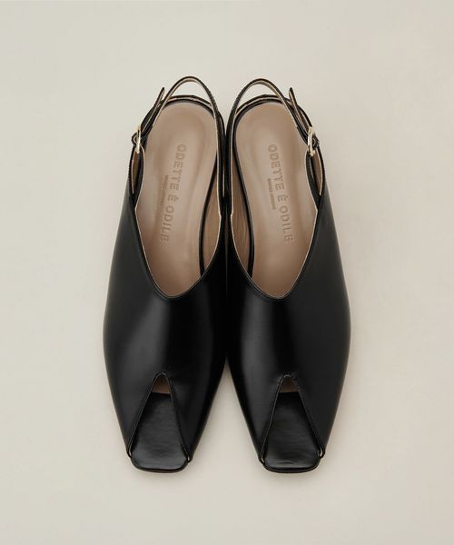 Odette e Odileブラックオープントゥパンプス Vカットオープントゥ パンプス40↑