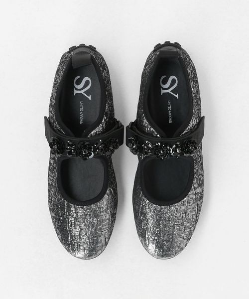 SY/＜SY＞フラワービジューベルクロメタリック フラット20↑/フラットシューズ