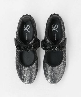 SY/＜SY＞フラワービジューベルクロメタリック フラット20↑/フラットシューズ