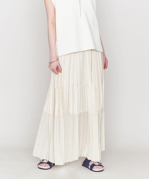 ASTRAET＞P サテン/オーガンジー マキシプリーツスカート 