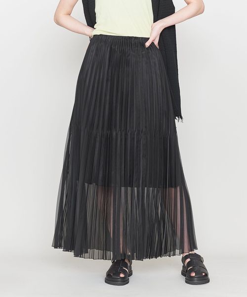ASTRAET アストラット 未使用 サテンオーガンジープリーツマキシスカート ASTRAET＞オーガンジー シアー マキシプリーツスカート