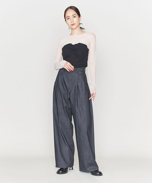 ASTRAET デニムライク 1タック テーパードパンツ 0 NAVY