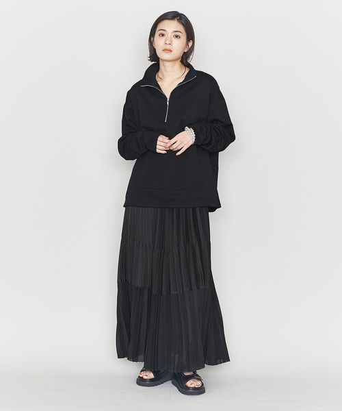 ASTRAET＞サテン/オーガンジー マキシ プリーツスカート 