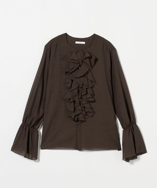 ブラウス シャツ 「ASTRAET」フリル パフスリーブ ノーカラーブラウス レディース ASTRAET＞フリル パフスリーブ ノーカラーブラウス（シャツ