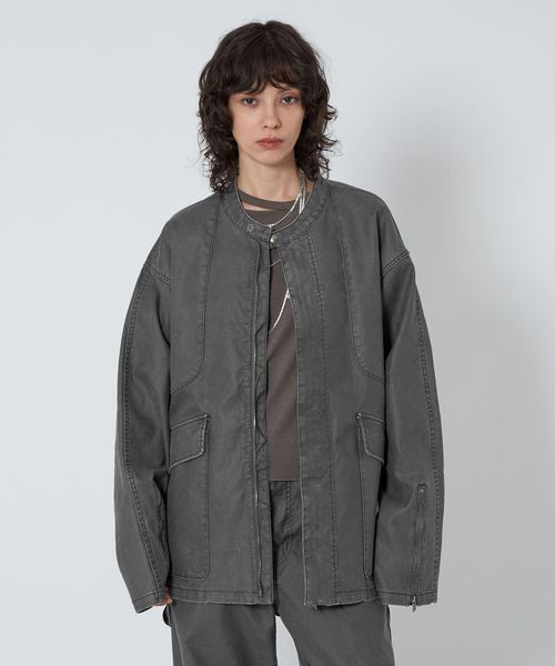 極美品　ASTRAET アストラット　ノーカラージャケット ユナイテッドアローズ ASTRAET＞コーティング ノーカラー ジップブルゾン UNISEX
