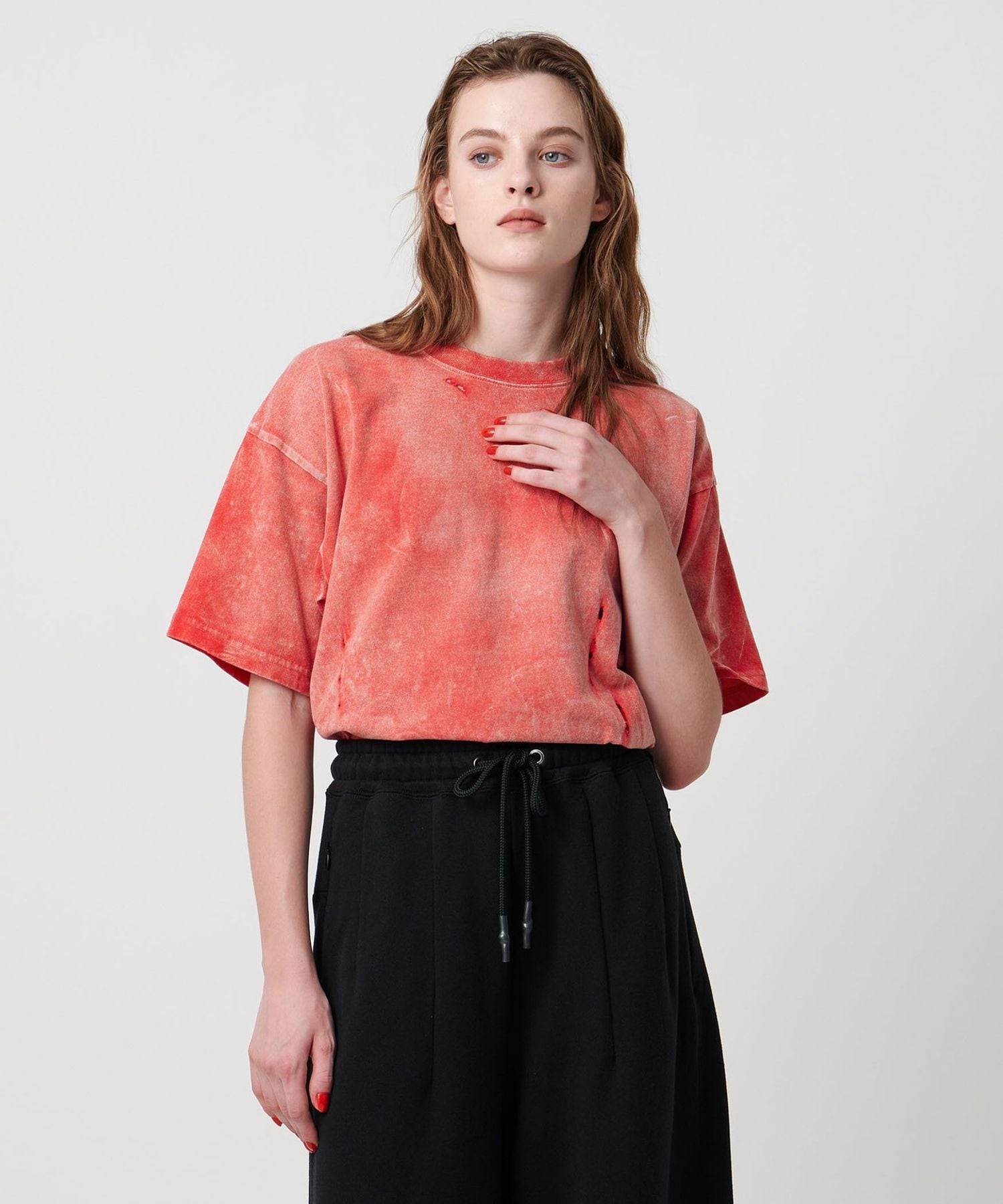 ASTRAET＞コットン アシッド/ダメージ クルーネックTシャツ