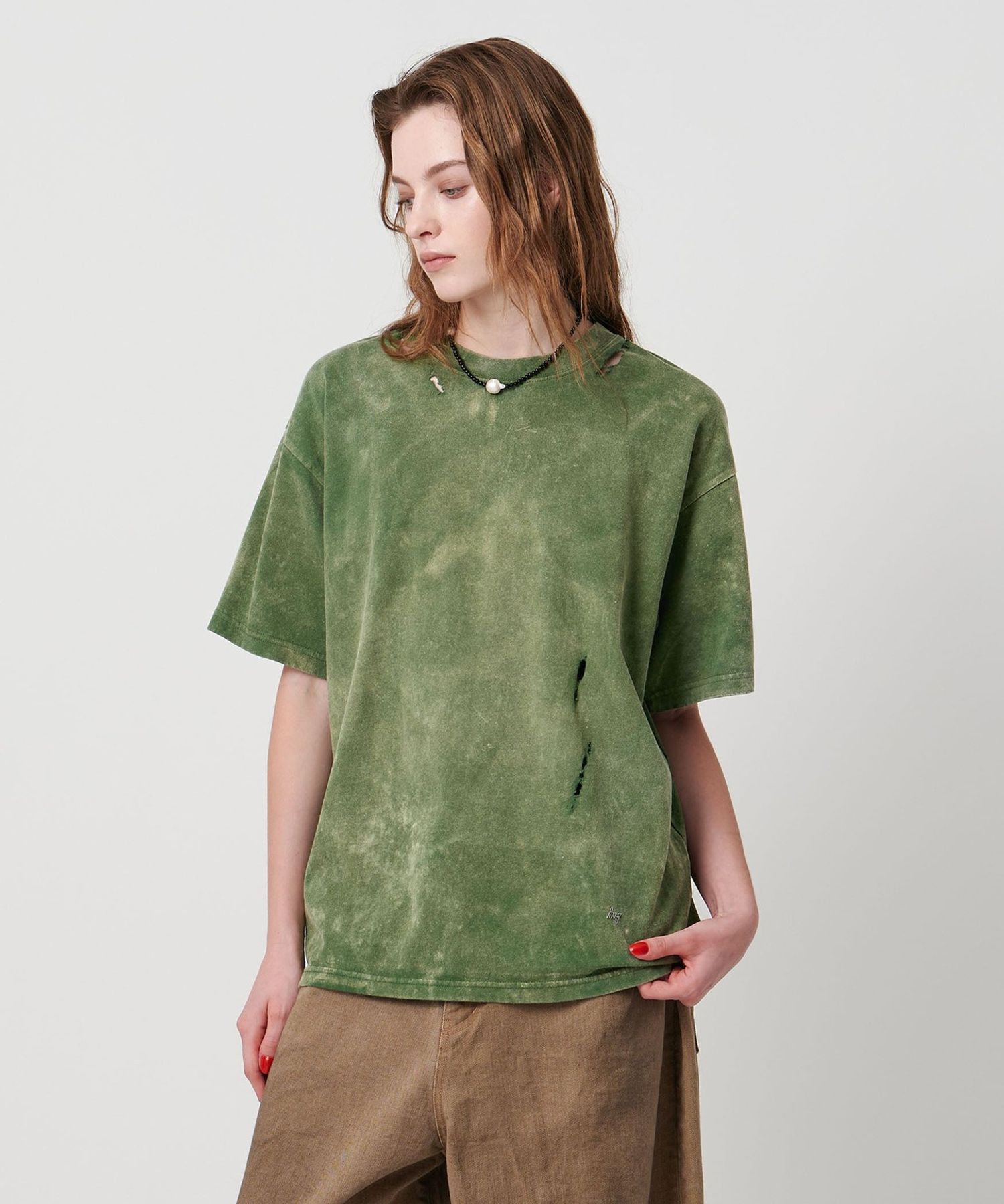 ASTRAET＞コットン アシッド/ダメージ クルーネックTシャツ