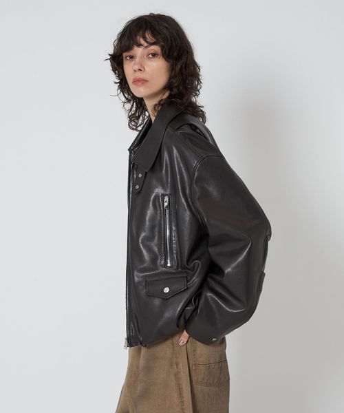 ASTRAET＞スソゴム ラムレザー ジップブルゾン UNISEX