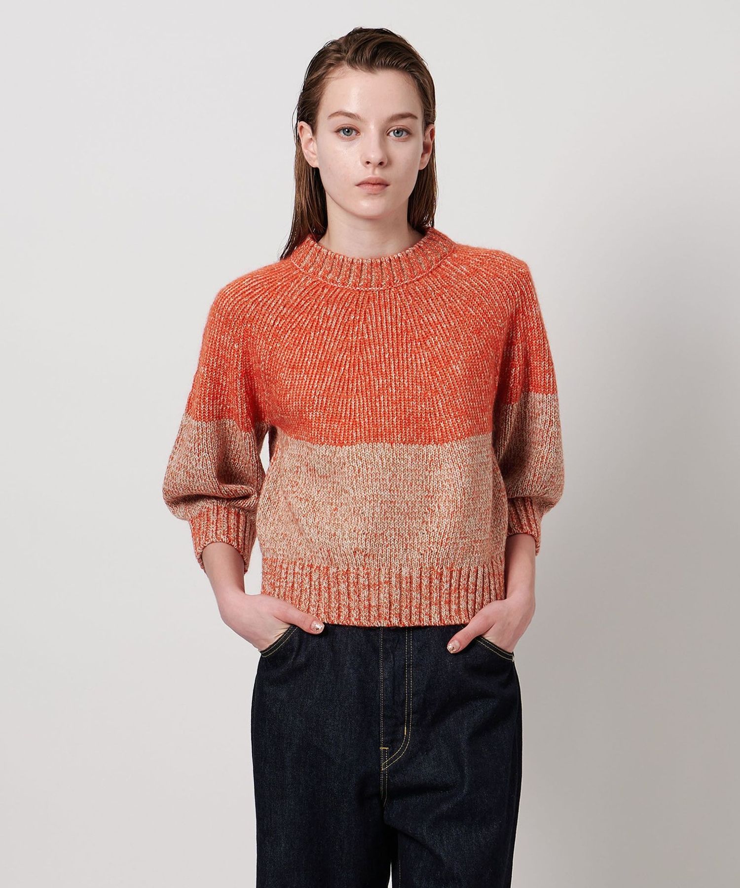ASTRAET RY/CO バイカラー クルーネック ショートスリーブニット ASTRAET＞3G ショートスリーブ クルーネックニット