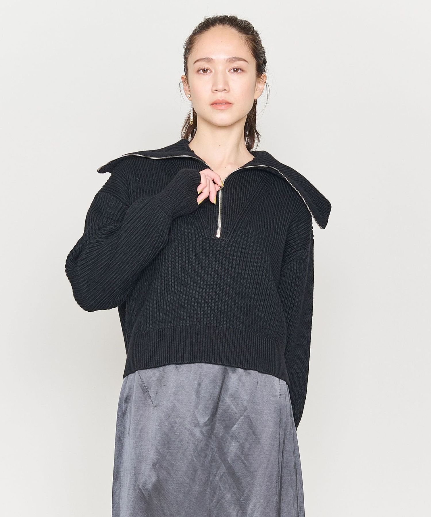 美品 GIUGIU SPORT ハーフジップハイネックニット　五分袖 gapou_9999-8047