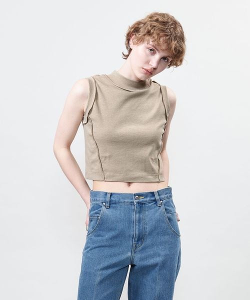 tシャツ 「ASTRAET」コットン ハイネック ノースリーブカットソー レディース ASTRAET tシャツ 「ASTRAET」コットン ハイネック ノースリーブ