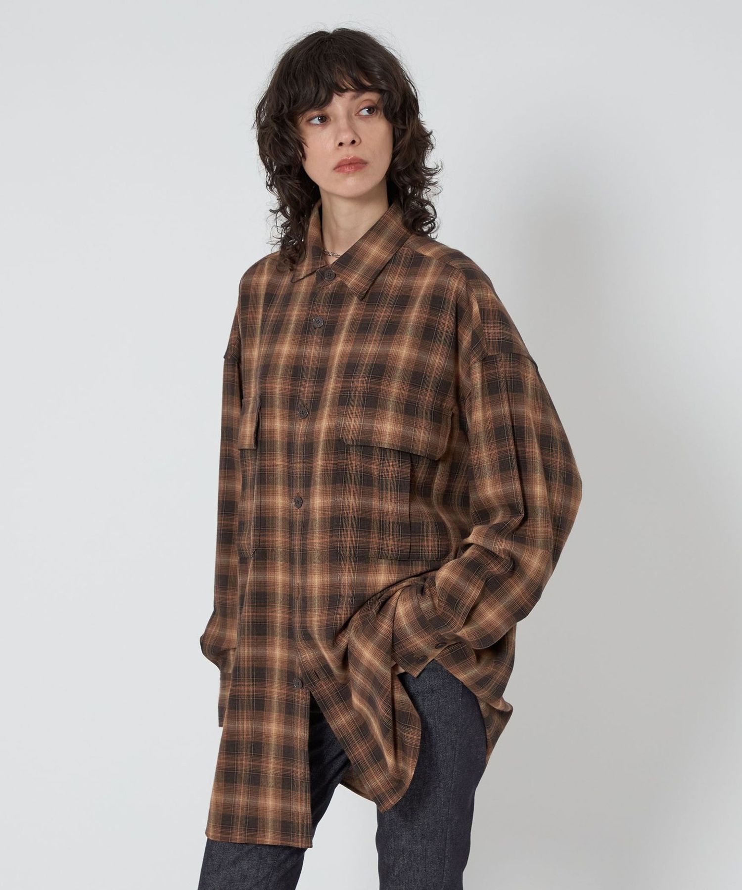 【新品同様】ボッテガヴェネタ　シャツ　胸ポケット　サファリシャツ　ブラウン　36 新品同様】ボッテガヴェネタ シャツ 胸ポケット サファリシャツ