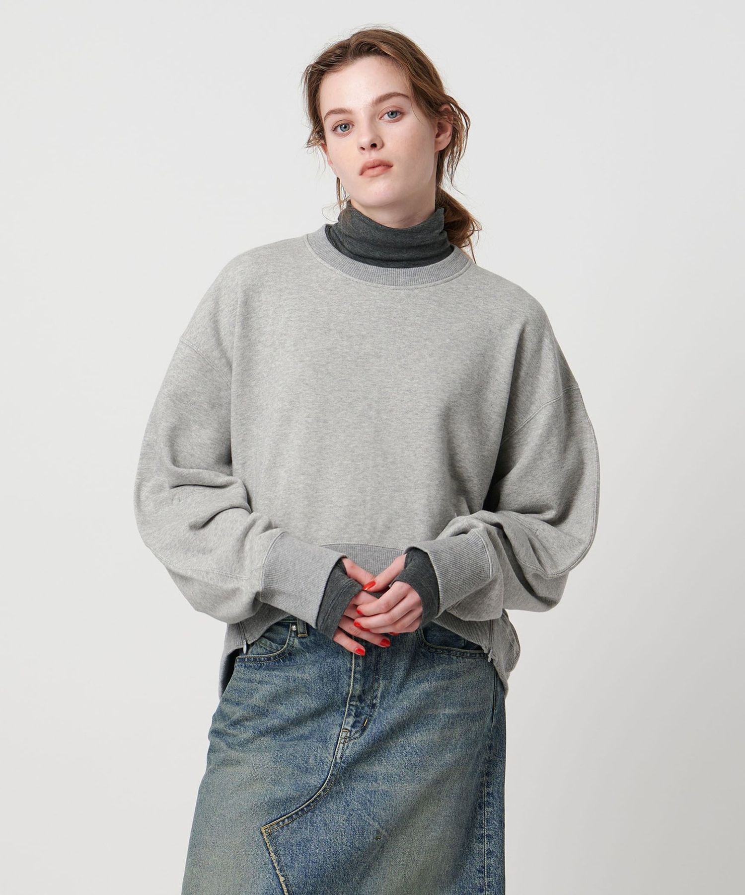 ASTRAET＞ ウラケ サイドジップ クルーネックスウェット