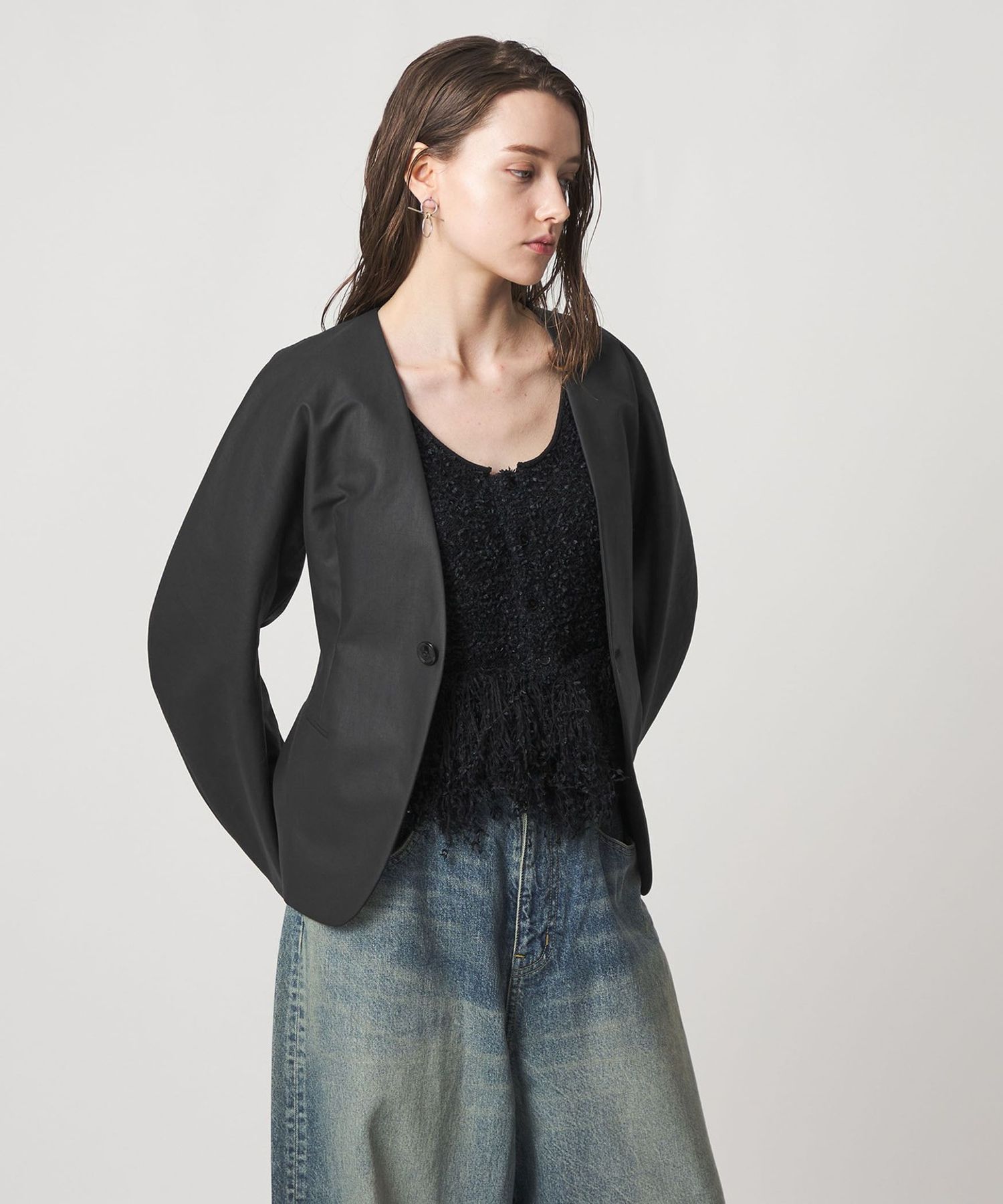 ASTRAET＞コットン シェイプ ノーカラージャケット