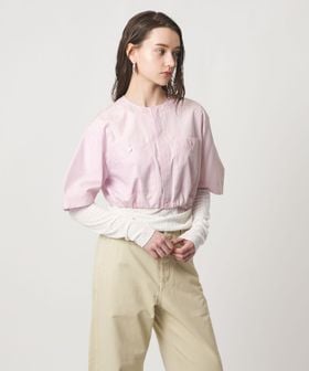 ASTRAET/＜ASTRAET＞ストライプ 2ポケット クロップド ノーカラーブラウス/シャツ / ブラウス