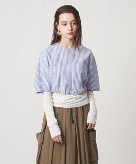 ASTRAET/＜ASTRAET＞ストライプ 2ポケット クロップド ノーカラーブラウス/シャツ / ブラウス