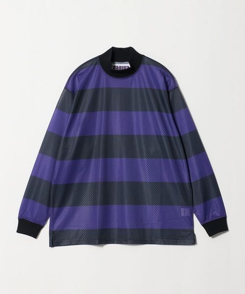 SHIDEN/＜SHIDEN＞ Mock Neck LS Stripe Mesh/ロングスリーブTシャツ/Tシャツ / カットソー