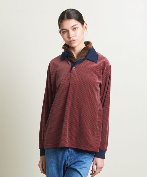 ATTISESSION/＜ATTISESSION＞ベロア ボーダー ポロシャツ/ポロシャツ