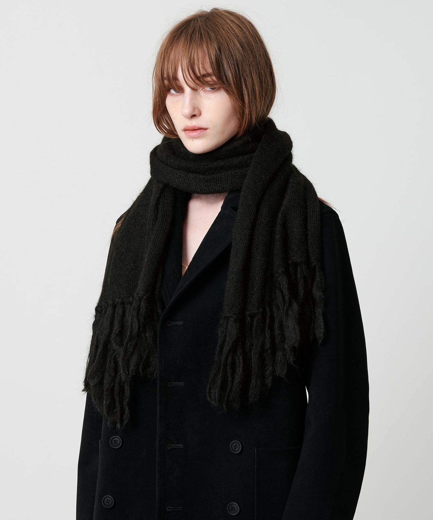 14th Addiction 黒 ストール フリンジ付き 14th Addiction 黒 ストール フリンジ付き 14th Addiction 黒