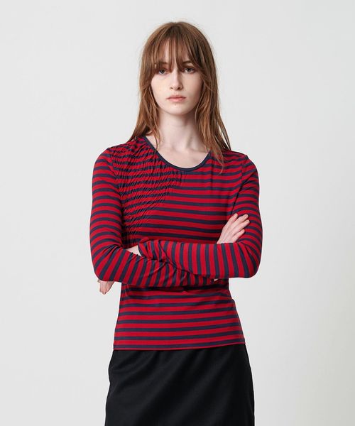 ATTISESSION/＜ATTISESSION＞シャーリング ボーダー プルオーバー トップス/Tシャツ / カットソー