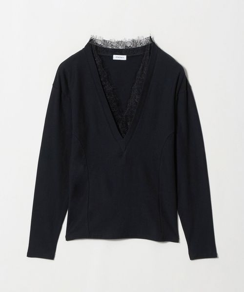 ATTISESSION/＜ATTISESSION＞レーストリム Vネック ロングスリーブ カットソー/Tシャツ / カットソー