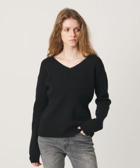ATTISESSION/＜ATTISESSION＞W/NY スカラップ Vネック プルオーバー BLACK/ニット / セーター