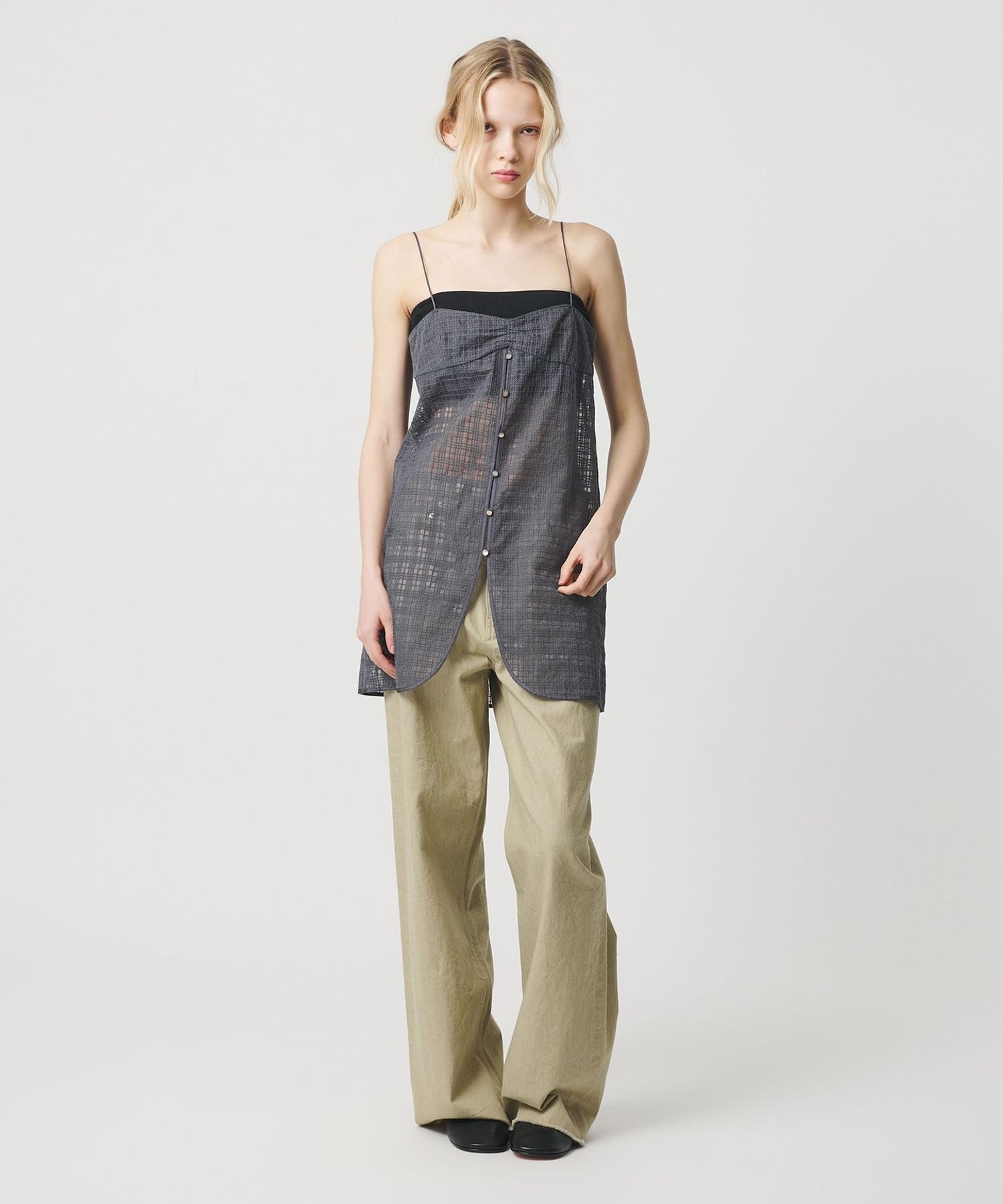 ATTISESSION＞エンブロイダリー チェック ミニ ドレス