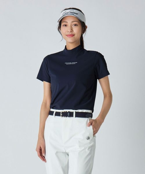 UNITED ARROWS GOLF ハイネックゴルフシャツ メンズ ロゴ ワイド ハイネック ポロシャツー吸水速乾ー