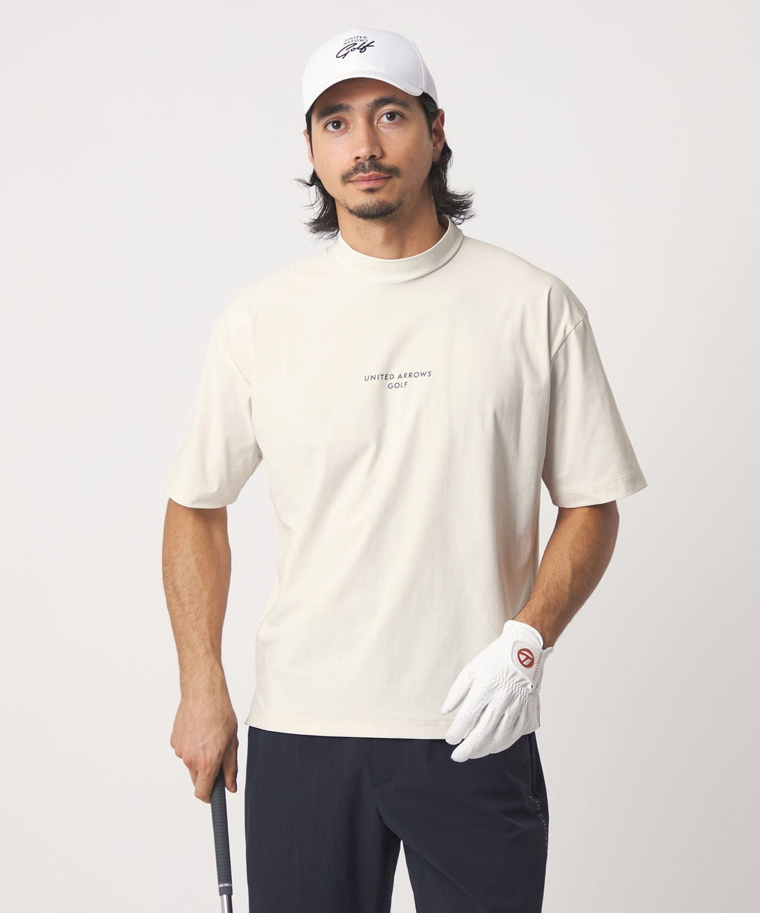 unitedarrows golf モックネック UV 接触冷感 メンズ ショートスリーブ モックネック シャツ 接触冷感 UV ストレッチ