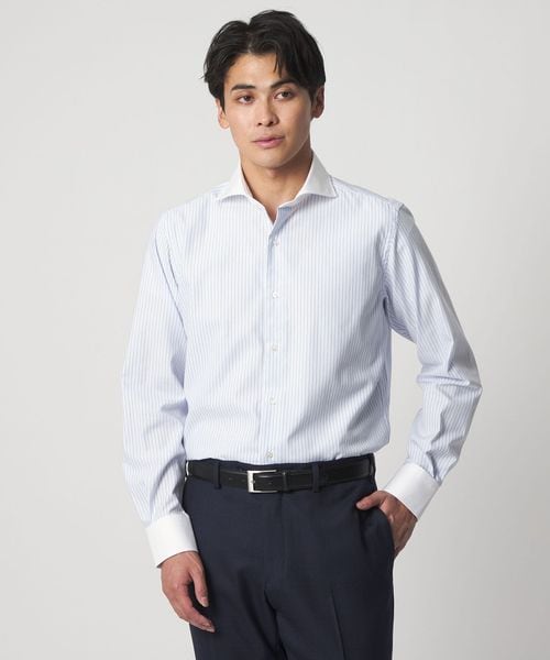 A DAY IN THE LIFE/ツイルストライプ ホリゾンタルワイドカラー クレリックシャツ―イージーケア―＜A DAY IN THE LIFE＞/シャツ / ブラウス