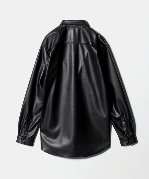 ブラックレザーシャツジャケット UNITED ARROWS クラック レザーライク リラックスシャツ＜A DAY IN THE LIFE＞