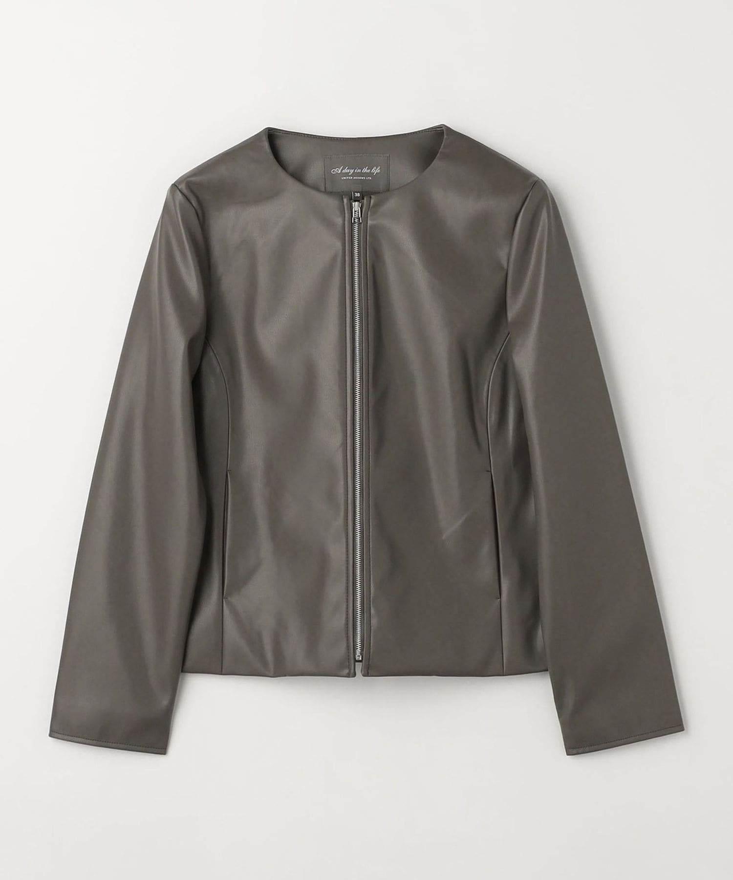 A day in the life ラムレザージャケット ノーカラー 黒 M フェイク