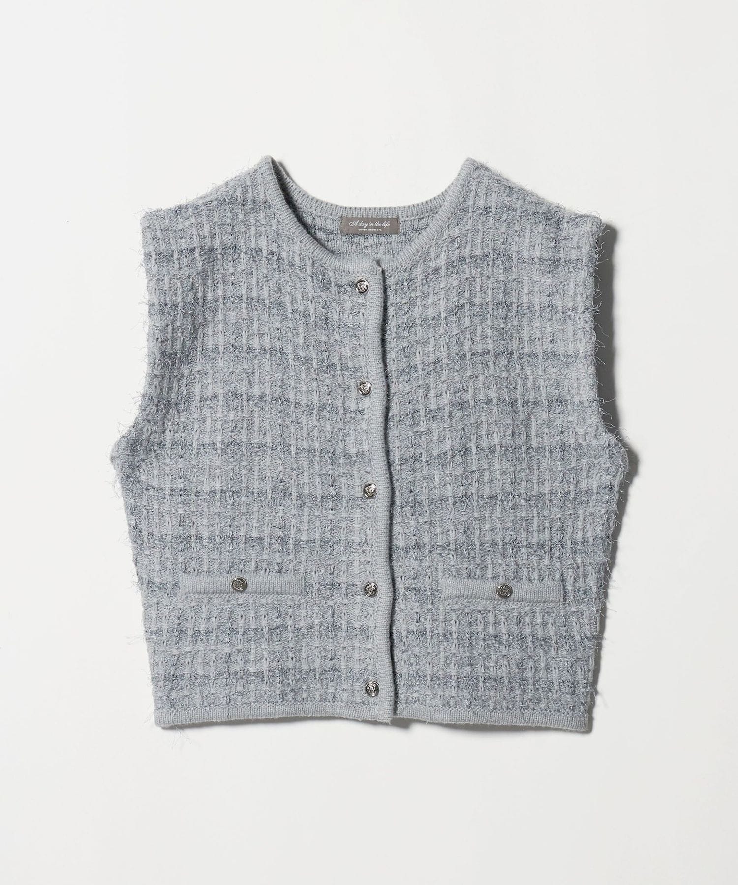 ラメフリンジ クルーネックベスト グレー ‐ウォッシャブル‐＜A